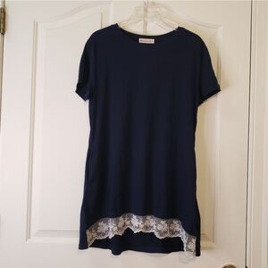 ModeCrush Navy Lace Hem Women's Top
